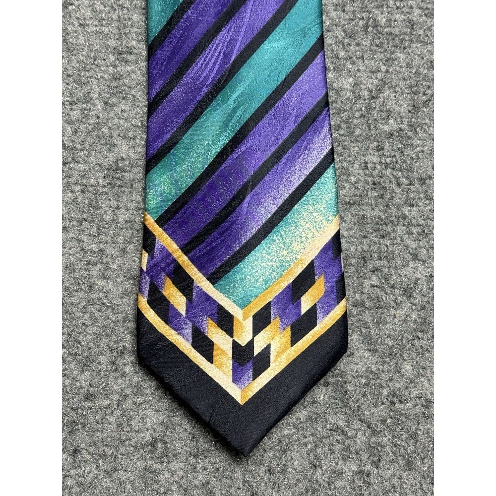 Missoni Tie Purple Teal Blue Gold Geometric 100% Silk 4" Necktie Neiman Marcus